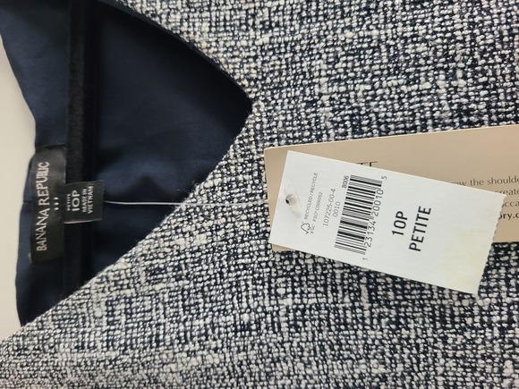 Banana Republic Dress Womens 10 Blue White Tweed Short Sleeve Sheath Career Chic - Picture 4 of 10